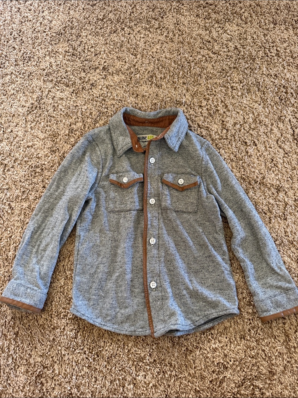 OshKosh Kids Gray Button-Up Jacket with Brown Trim